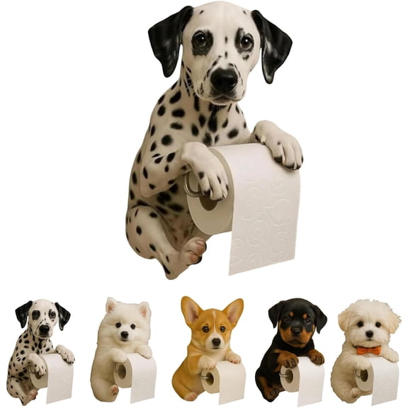 Dog Toilet Roll Holder, Cute Animal Toilet Paper Holder Wall Mounted, Resin Novelty Dogs Standing Tissue Storage Rack, Animal Statue Paper Storage Dispenser for Home Decor (Dalmatian)