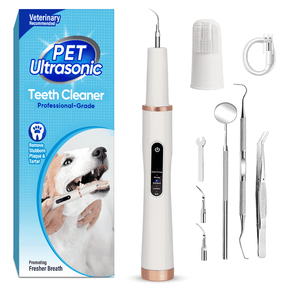 Dog Tooth Brushing Kit, 5 Modes Pet Ultrasonic Toothbrush Cleaner, Teeth Cleaning Kit for Tartar and Stains - Suitable for Dogs and Cats