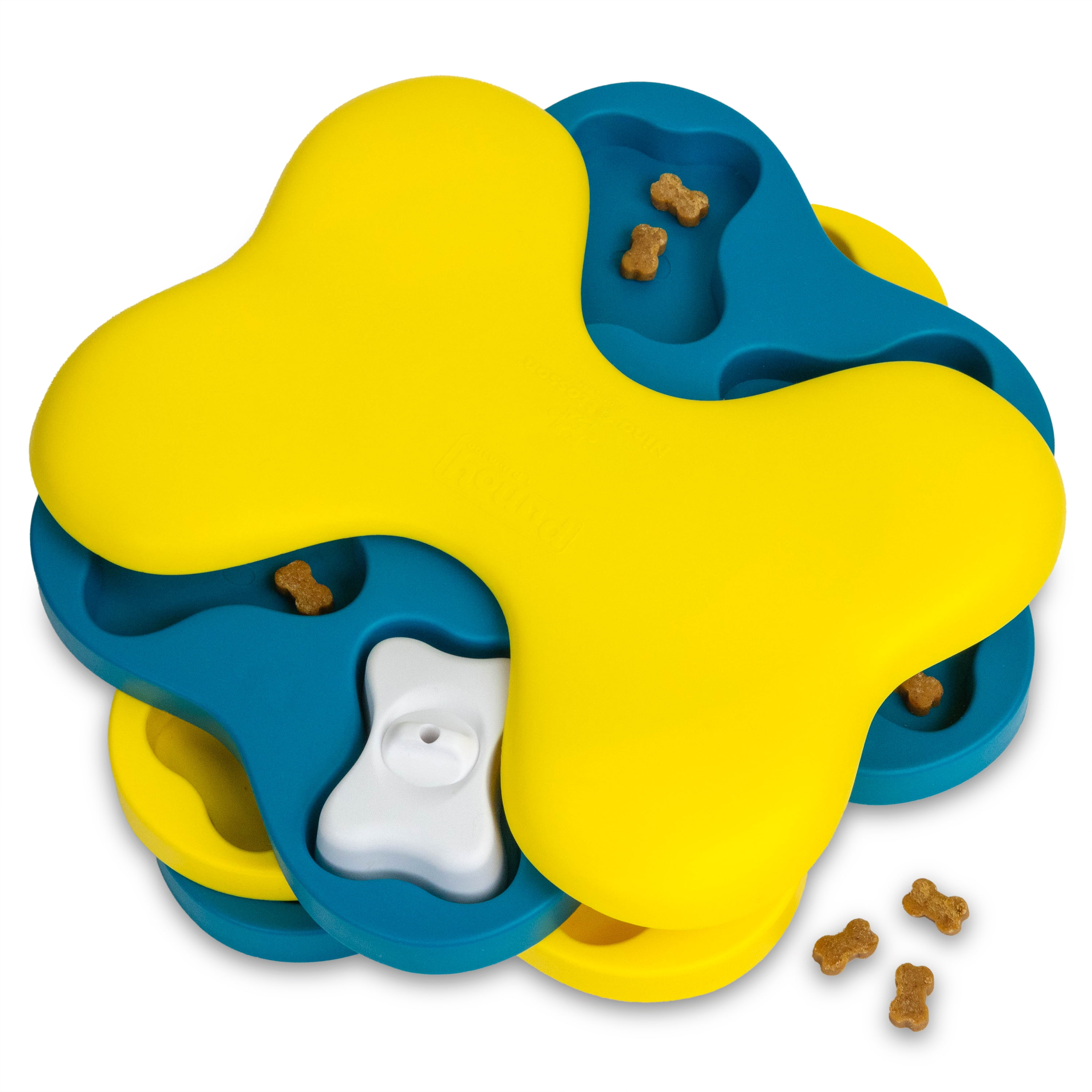 Blue and Yellow Interactive Dog Treat Dispenser Puzzle Toy