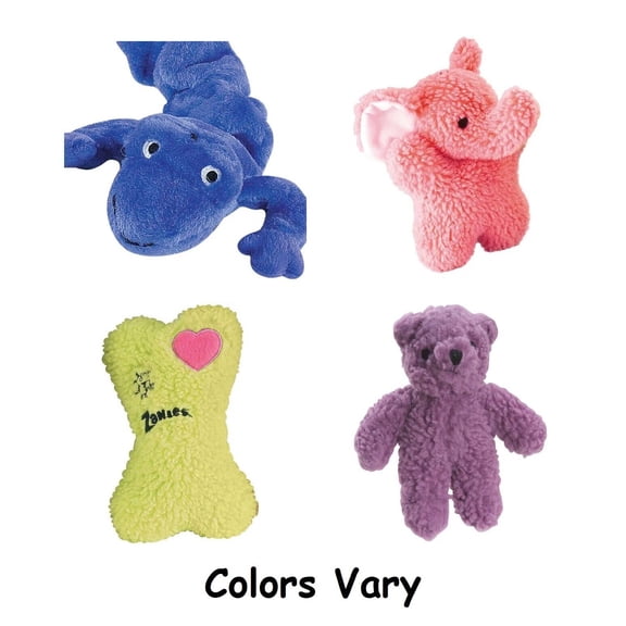 Dog Toy 4 Packs Fun Play Soft Plush Squeaker Cuddly Berber Value Priced Gifts (4 Random Assorted Color Squeak Toys)