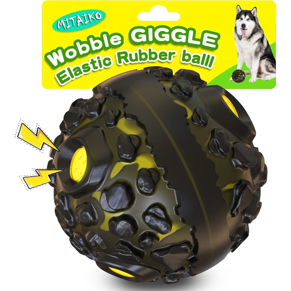 Dog Toy Ball for Aggressive Chewers, Interactive Fetch Dog Ball with Fun Squeaky Wobble Giggle Sound, Durable for Small Medium Large Dogs, Non-Toxic Rubber Pet Chew Toys