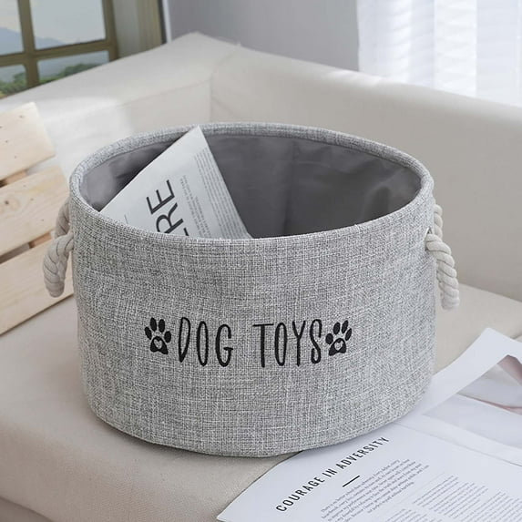 Dog Toy Basket Large, Quality Cotton Rope Dog Toy Storage with Handles, Durable Dog Toy Bin Box for Organizing Pet Supplies, Pet Toys, Collars, Leashes & Accessories - (Gray)