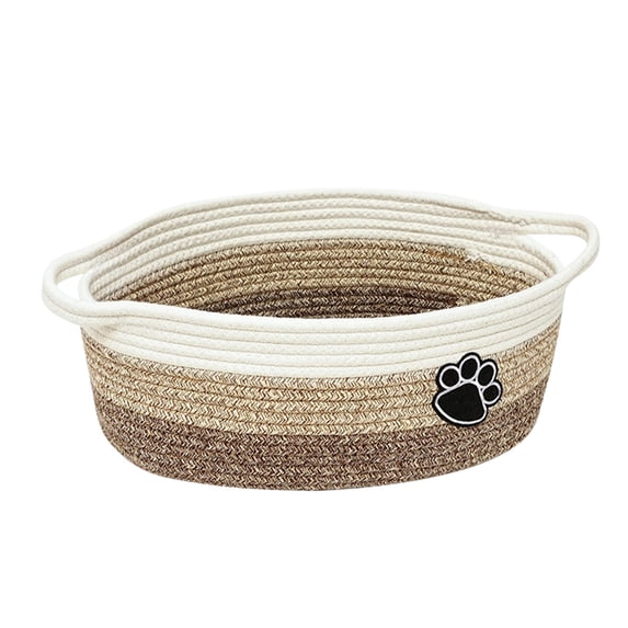 Dog Toy Basket with Paw Print, Woven Rope Dog Toy Bin & Box with Handles, Fits Living Room Bedroom Nursery Organization, Gift Basket Empty for Pets, 13"x 10" x 6",Brown
