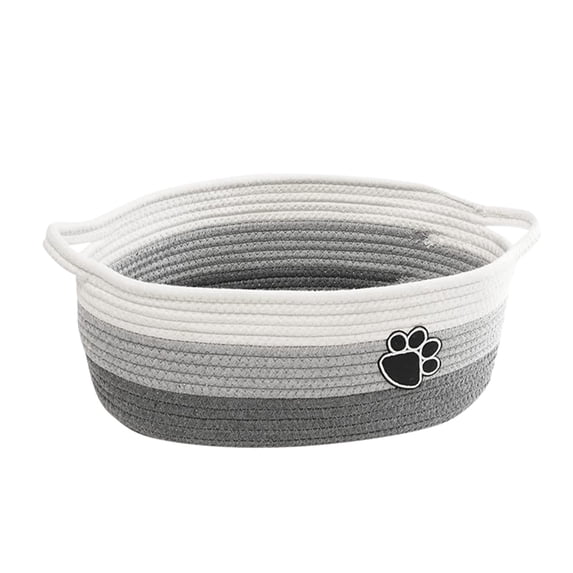 Dog Toy Basket with Paw Print, Woven Rope Dog Toy Bin & Box with Handles, Fits Living Room Bedroom Nursery Organization, Gift Basket Empty for Pets, 13"x 10" x 6",Gray