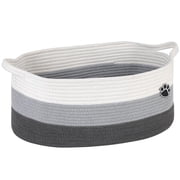 Dog Toy Basket, Toy Box and Bin for Dog Cat Storage, 19.7" X 11" X 7.9" 30L Large Woven Basket for Blanket Storage, Rope Baskets for Living Room, Bedroom, White & Grey