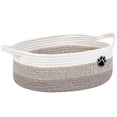thumbnail image 1 of Dog Toy Basket, Toy Box and Bin for Dog Cat Storage, 13.5" X 11" X 5"(15L) Small Woven Rope Basket for Baby Storage, Closet, Living Room, White & Brown, 1 of 7