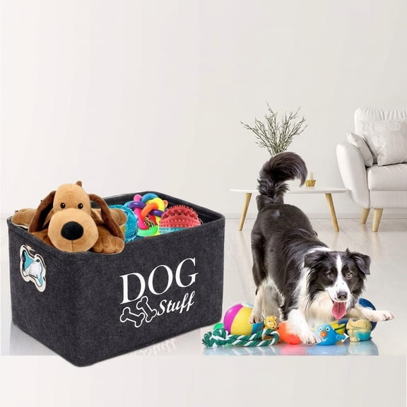 Dog Toy Bin Box Basket Storage Container With Metal Handles - Pet Toy Basket Bin Box For Organizing Dog Toys, Pet Clothes, Blankets & Supplies