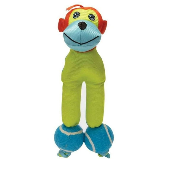 Dog Toy Indoor Outdoor Play Bright Double Tennis Ball Cuddle Chew Tug Toss Fetch (Green Monkey)