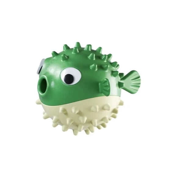 Dog Toy Interactive Wiggling Puffer Fish Puzzle Slow Feeder Leaking Treat Ball for Small Medium Large Dogs Boredom Chewing Training Green Pet Toy 1 Pack