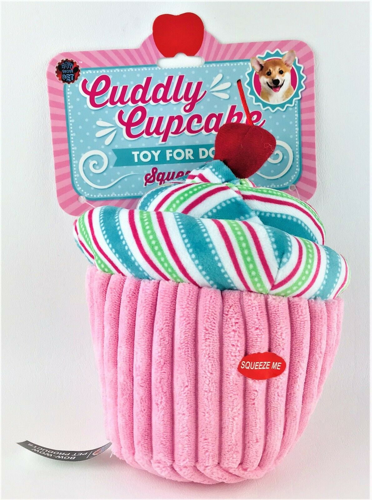 Dog Toy Large Pink Cuddly Cupcake Plush w Squeaker 8" Tall