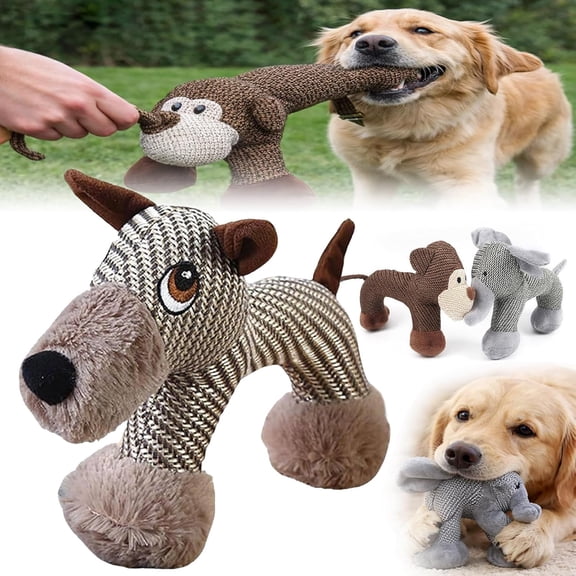 Dog Toy, Linen Safari Companions, Chomp Champ, Interactive Squeaky Chew Toy, Indestructible with Squeaker, for Small, Medium & Large Dogs