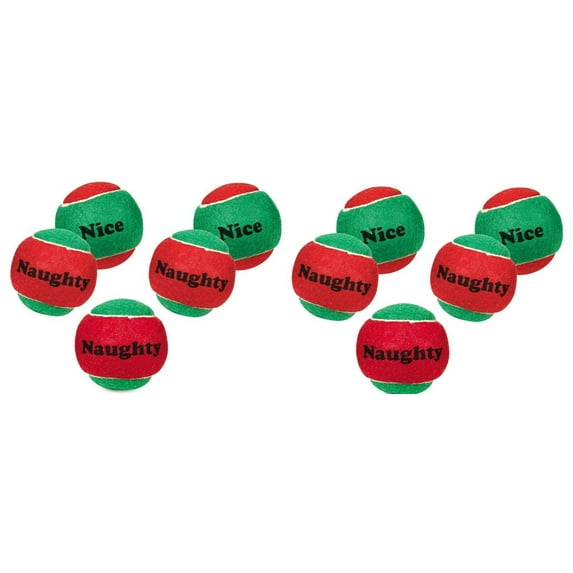 Dog Toy Naughty Nice Holiday Themed Tennis Balls Red Green 2.5" Choose Quantity (10 pack)