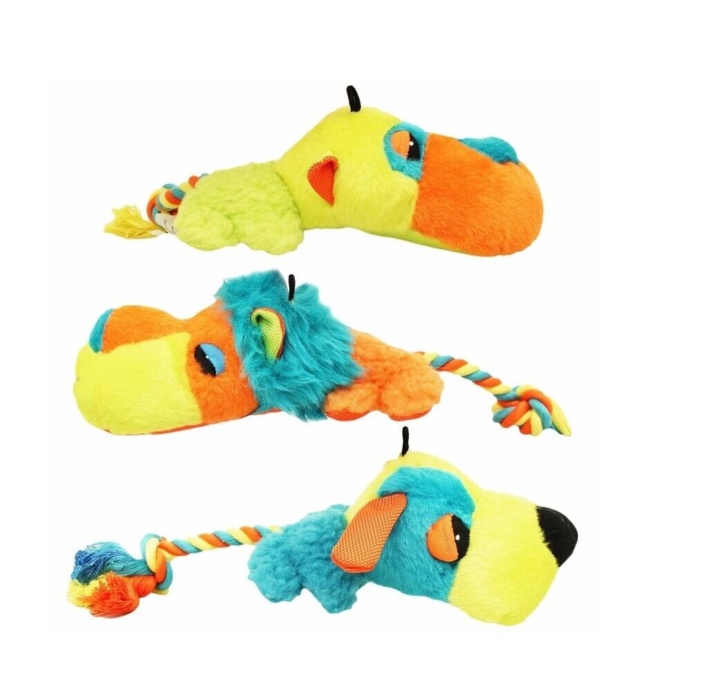 Dog Toy Plush Squeaker Fatheadz With Rope Tail Choose Dog Monkey Lion or all 3 (Set of All 3 Toys)