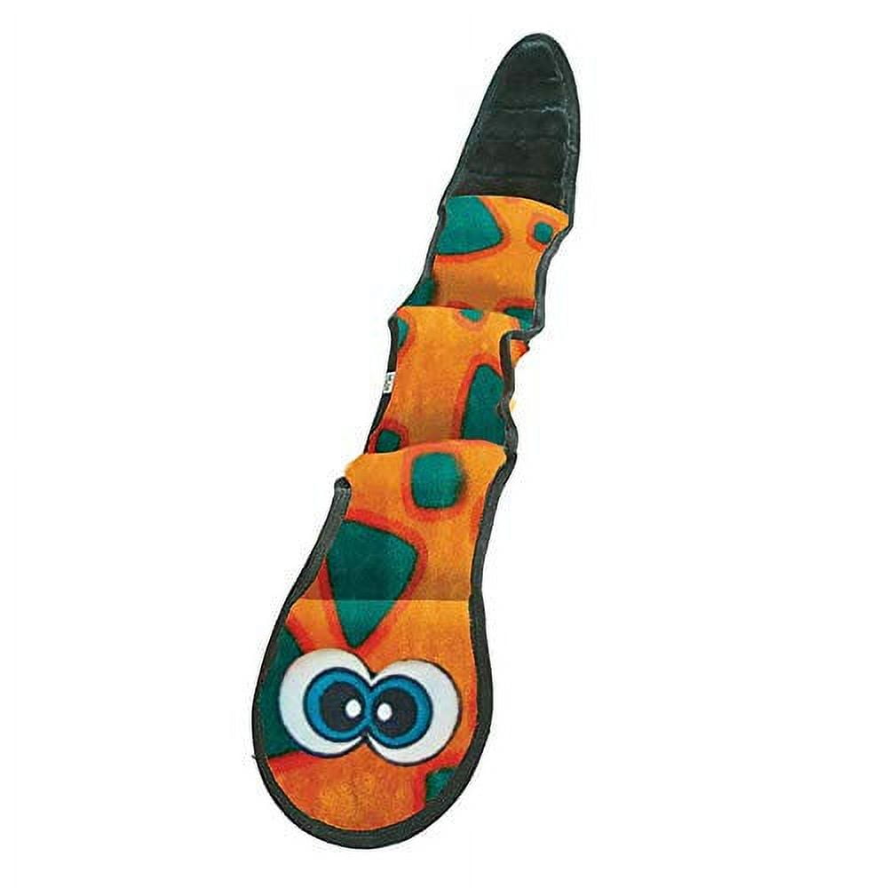 Dog Toy Snake Fuzzy Stuffing Free Squeakers Rattle Tail Choose Color 24" or 38" (Orange/Blue - 38")