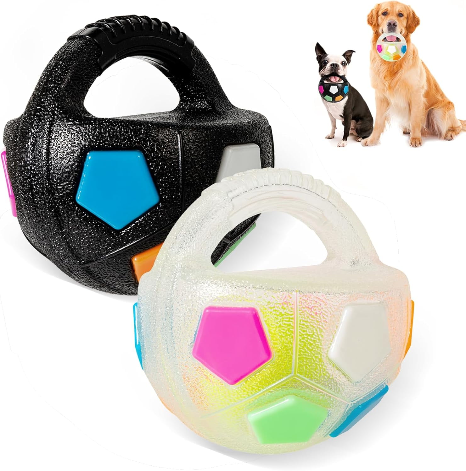 Dog Toy Soccer Ball with Handles, 5.11In Interactive Squeaky Floating Ball for Toss and Fetch Play, Suitable for Water Play Training and Outdoor Games