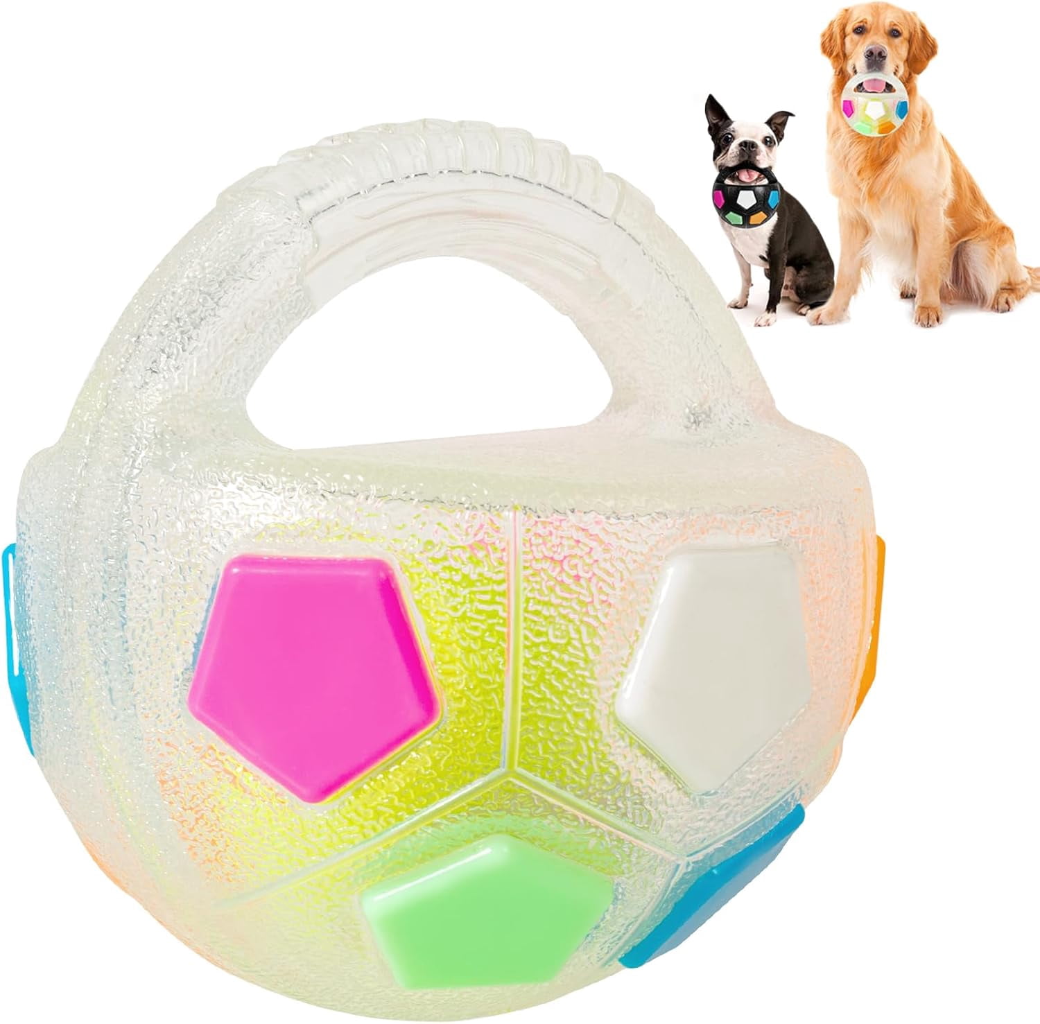 Dog Toy Soccer Ball with Handles, 5.11In Interactive Squeaky Floating Ball for Toss and Fetch Play, Suitable for Water Play Training and Outdoor Games