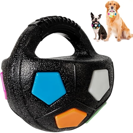 Dog Toy Soccer Ball With Handles, Toss and Fetch Play, Interactive Ball for Dogs Playing, Squeaky Floating for Medium Large Breeds