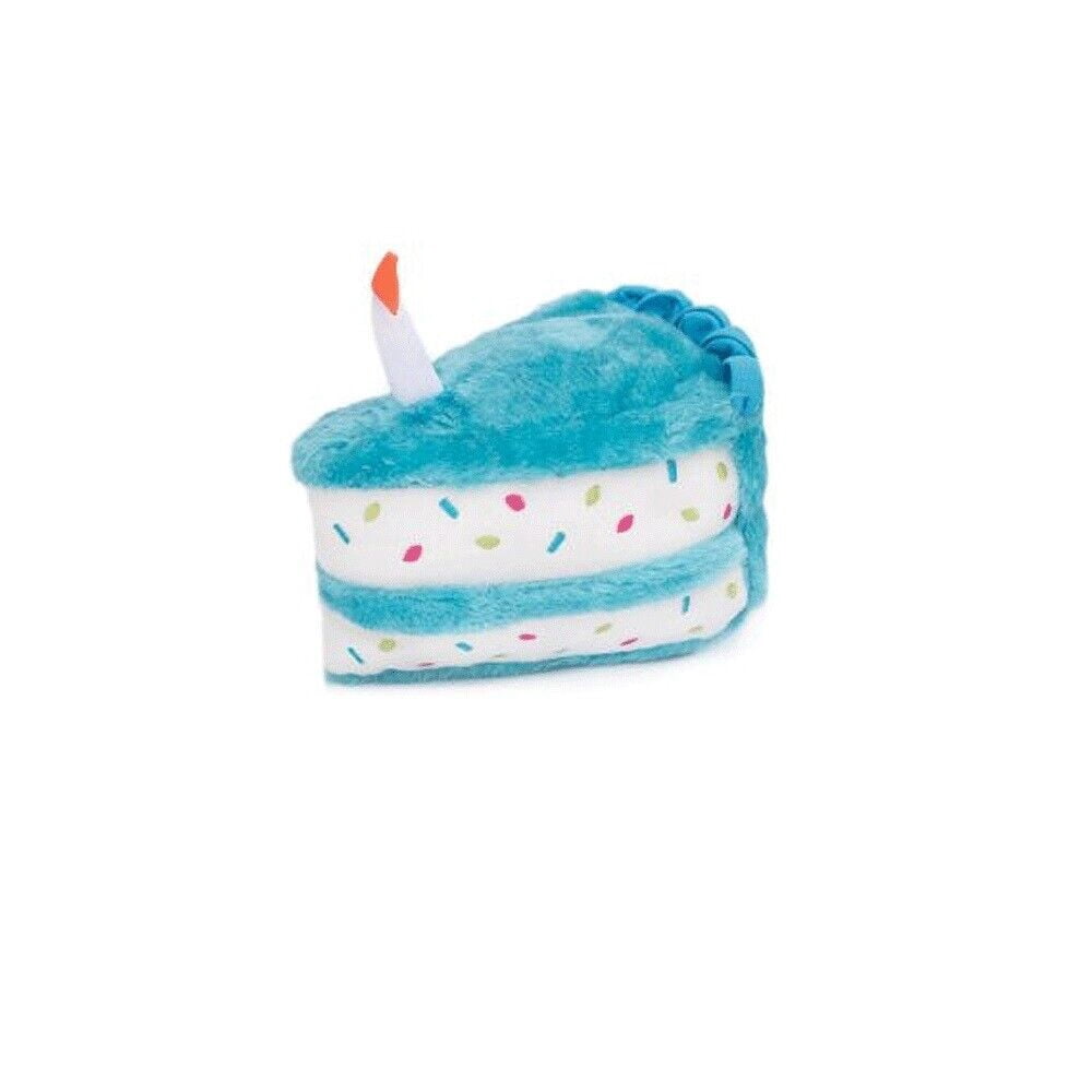 Dog Toy Tasty Slice of Delicious Puppy Approved Birthday Cream Cake Pink or Blue (Blue)
