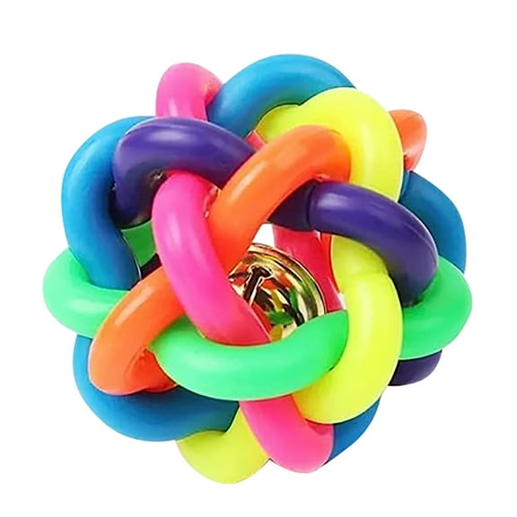 Dog Toy Teething Ring Rubber Ball Woven Bell, Colorful Bell Ball Small Medium Large Size 3 Toy, Bite-Resistant Natural Rubber Chew Toy For Pets