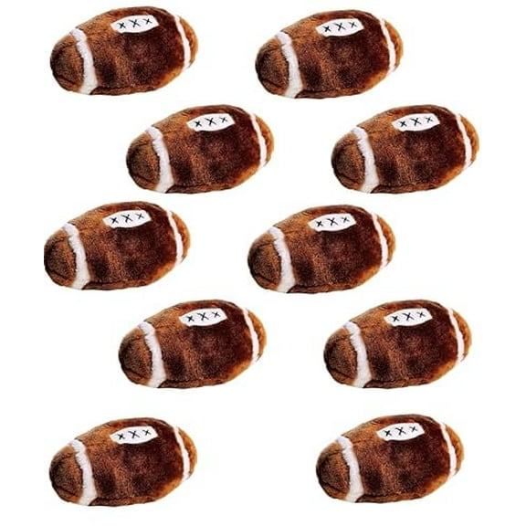 Dog Toys 6" Brown Plush Football Soft Stuffed Sport Ball Fetch Play with Squeaker Choose Quantity (10 Balls)