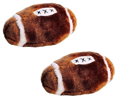 Dog Toys 6" Brown Plush Football Soft Stuffed Sport Ball Fetch Play with Squeaker Choose Quantity (2 Balls)