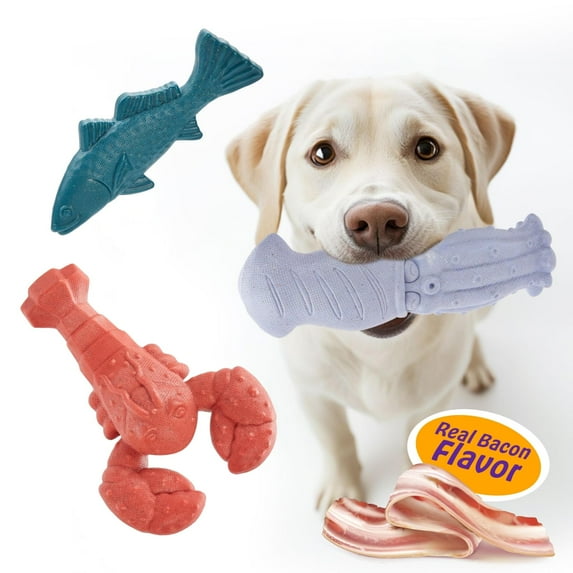 Dog Toys For Aggressive Chewers, 3 Pack Indestructible Dog Chew Toys, Super Chewer Toys With Tough Nylon Bacon Flavor For All Breed Sizes, Teeth Cleaning & Training, Boredom Relief
