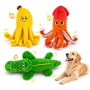 Dog Toys for Aggressive Chewers, 3 Pack No Stuffing Plush Dog Toys for Teeth Cleaning, Crinkle & Squeaky Durable Chew Toys for Small, Medium & Large Dogs, Reduce Boredom