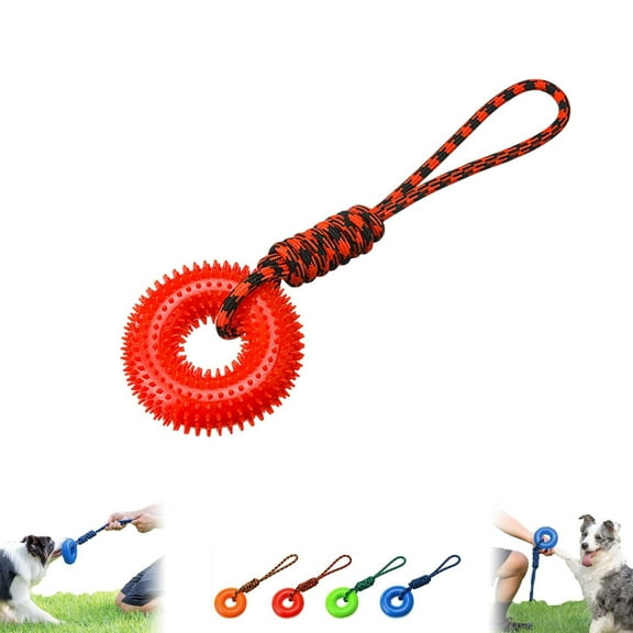 Dog Toys for Aggressive Chewers, Squeaky Spiky Ring, Puppy Teething Toys with Rope, Interactive Training Ring for Small, Medium, Large Dogs Outdoor, Indoor (Blue)