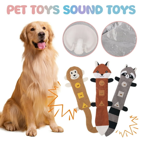 Dog Toys for Aggressive Chewers No Stuffing Squeaky Dog Toys Long Lasting Puppy Teething Chewing Interactive to Keep Them Busy Soft Plush Fox, Monkey, Raccoon