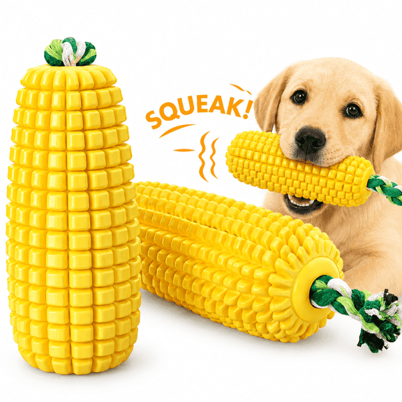 Dog Toys for Aggressive Chewers, Varyoo Durable Rubber Squeaky Corn Toy for Small Medium and Large Dogs