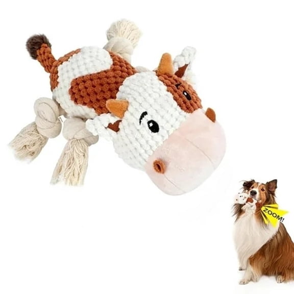 Indestructible Cow Dog Toy for Aggressive Chewers - Durable Squeaky Plush with Rope Legs for Large Breed Puppies