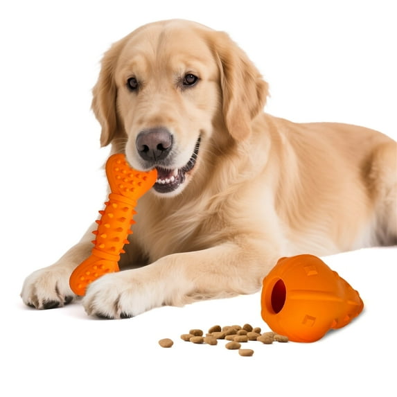 Dog Toys for Aggressive Chewers, 5.5 inch Rubber Chew Bone Toy for Large Dogs, Pumpkin Treat Dispensing Puppy Toy (2 pack)