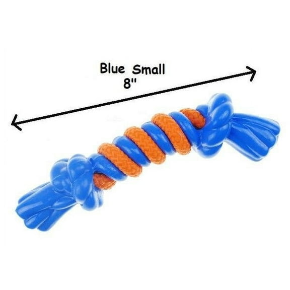 Dog Toys Durable Plastic Rope Bone Blue Orange Tugs Pick Color & 8" or 14" Size (Small Blue)
