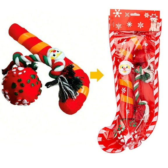Dog Toys Filled Christmas Stocking Gift Set, 3-Piece Durable Dog Chew Toy Bite Resistance