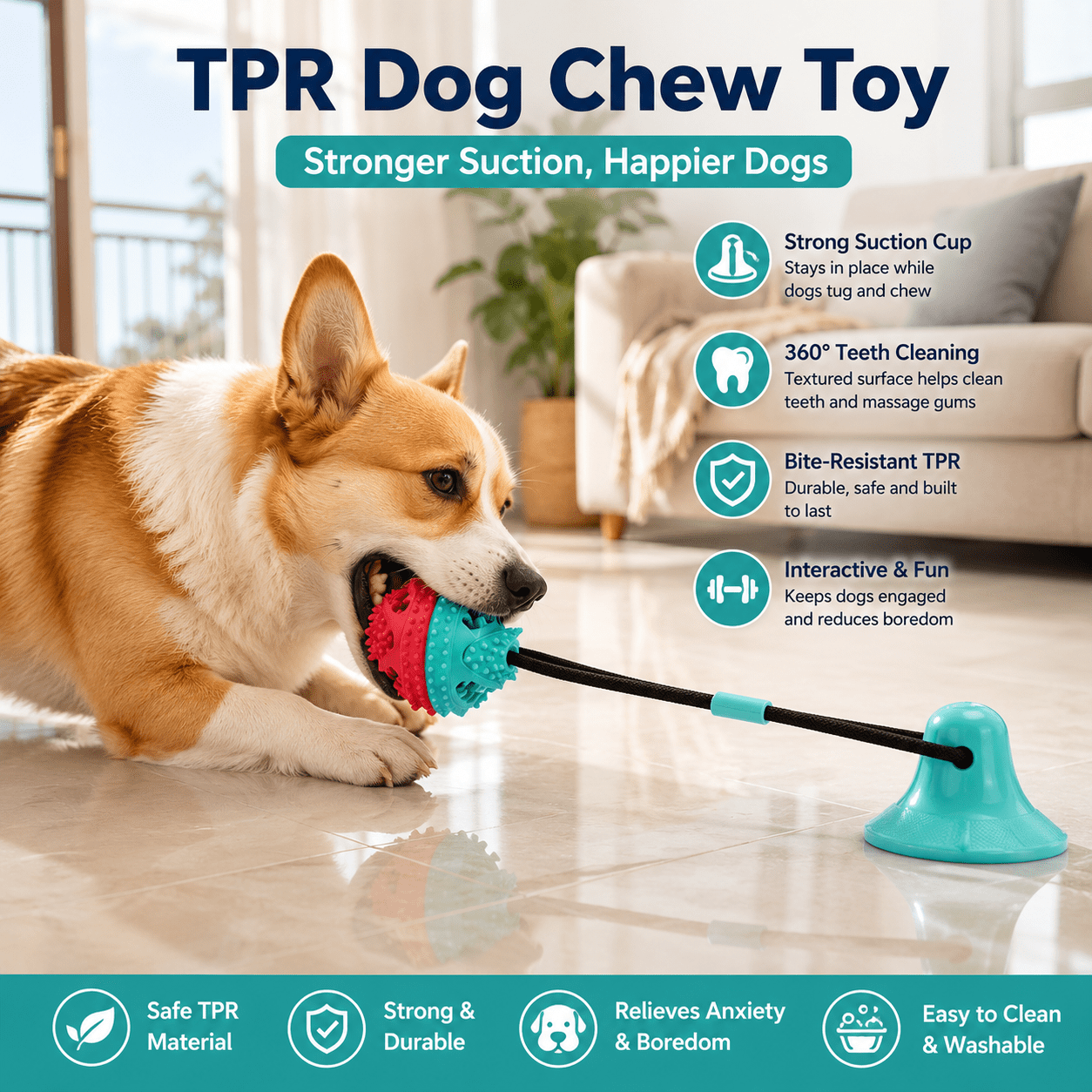 Dog Toys to Keep Them Busy, Interactive Tug of War Toy, Mentally Stimulating Puzzle for Boredom, Puppy Teething Treat Dispensing Ball Toy for Small Medium Dogs