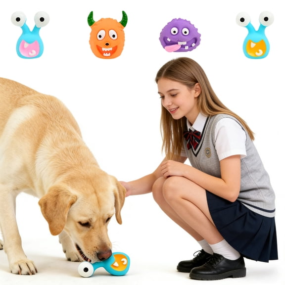 Dog Toys, Latex Dog Toys, Monster Dog Toys, Squeaky Dog Toys, Orange Cartoon Alien Monster 3X2.5 Inch Puppy Chew Toys for Teeth Grinding, Interactive Play and Daily Gnawing