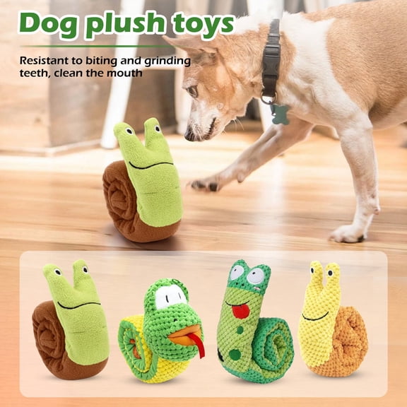 Dog Toys, Plush Dog Toys, Dog Chew Toys, Dog Enrichment, Snail-Shaped Hide and Seek Training Squeaky Dog Toys, 28X4X3 in Yellow Orange Popcorn Texture Interactive Self-Play