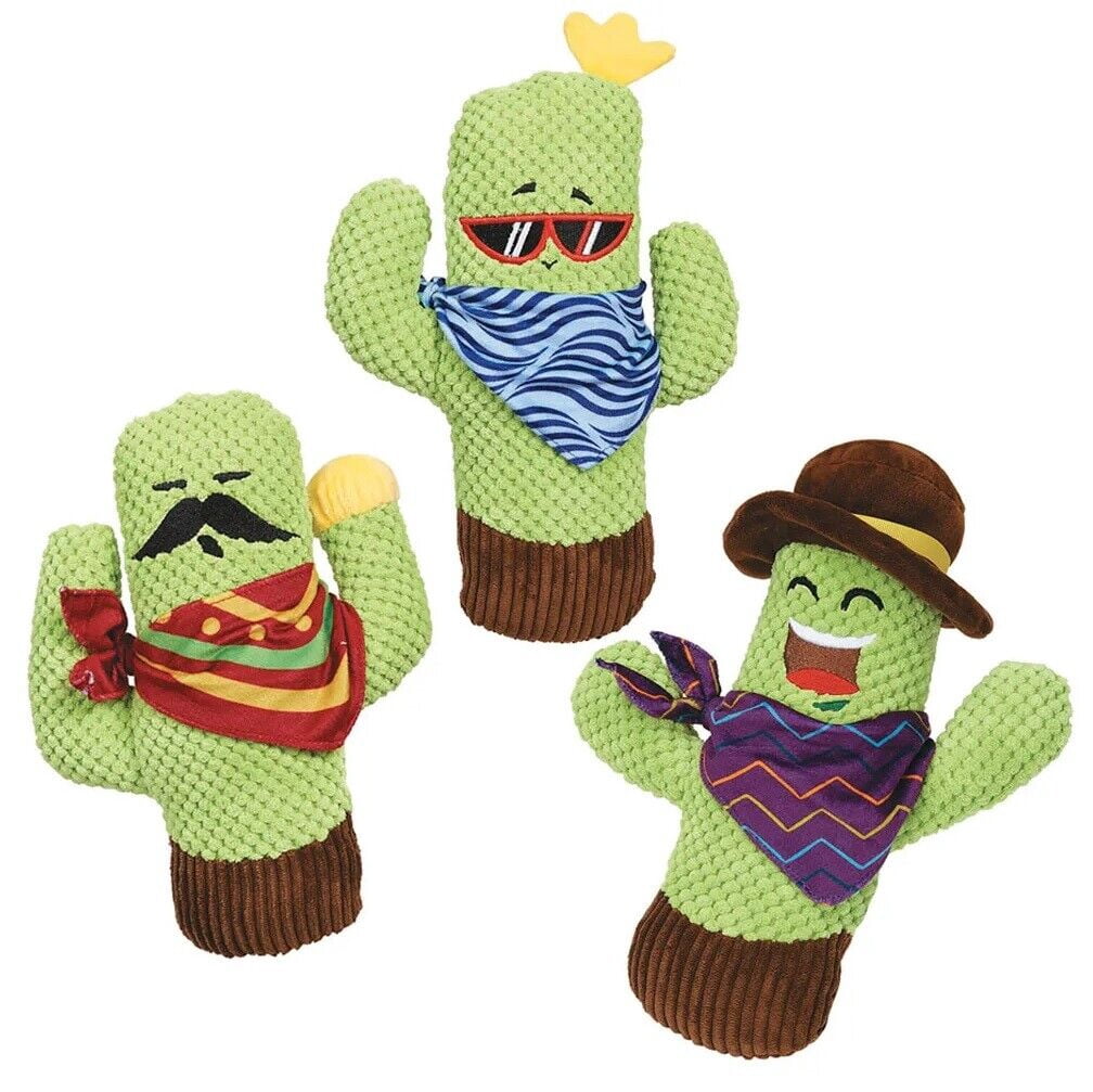 Dog Toys Sassy Cacti Multi Texture Soft Play Fun Squeaker Cuddle Toss Fetch (Full Set - All 3 Toys)