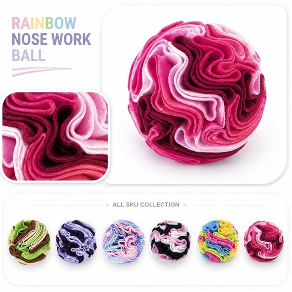 Dog Toys, Snuffle Ball for Dogs, Treat Ball for Dogs, Interactive Dog Ball, 4X4X4 Inch Rainbow Soft Fabric Dog Sniffing Puzzle Feeder That Encourages Foraging, Boosts Mental