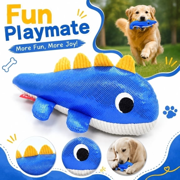 Dog Toys, Stuffed Animal, Party Favor, Shiny Blue Whale Plushie Dog Toys, Squeaky Toys, 8X6X3.5 in Easy Care Washable Pet Toys for Group Pet Gatherings and Casual Interactive Fun