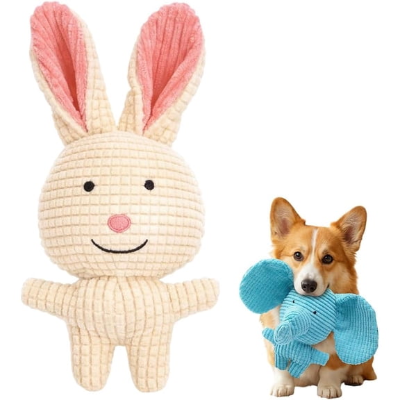 Dog Toys for Aggressive Chewers, 2026 New Crinkle Dog Chew Squeak Toys for Small Medium Dogs, Indestructible Puppy Toys (White Bunny)