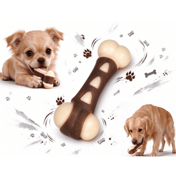 Dog Toys for Aggressive Chewers, Tough Large Paw Bone Nylon & Cowhide Dog Chew Toy, Teeth Cleaning