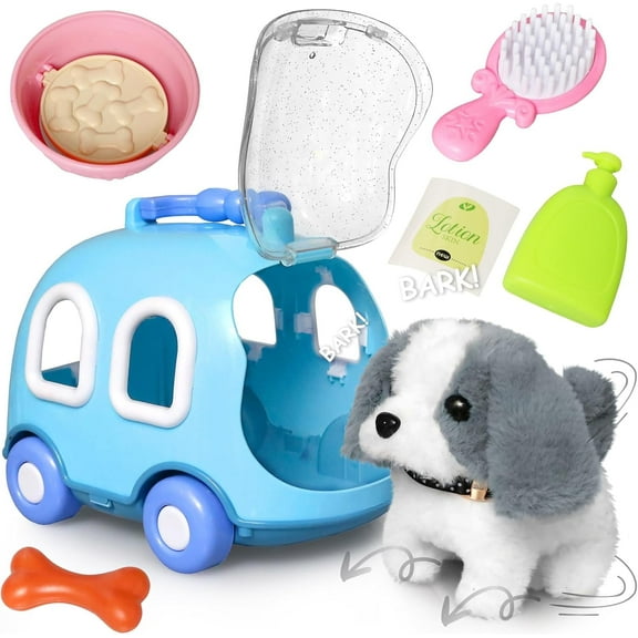 Dog Toys for Kids Girls, Barking Walking Dog Toy Puppy Pet Care Playset with Carrier and Accessories