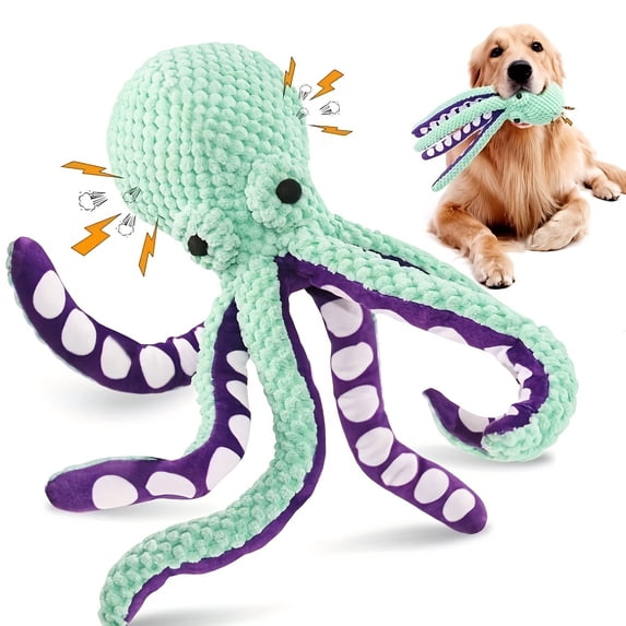 Dog Toys with Squeakers, Octopus-Shaped Stuffed Interactive Toy for Large Dogs, Soft Pet Toys , Companion-Toy for Aggressive Chewers, Green