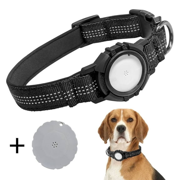 Baoyemes Dog Tracker Collar with Tracker(Only IOS),Reflective & Waterproof Adjustable Dog Collar, Secure Fit for Small Medium Large Dogs, Durable Nylon Pet Collar, Durable Nylon Design(Black L)