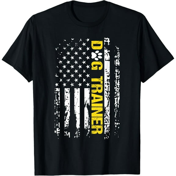 Dog Trainer Shirt American Flag Patriotic Dog Trainer Gift T-ShirtMen and women, Black T-shirt, size: Extra large