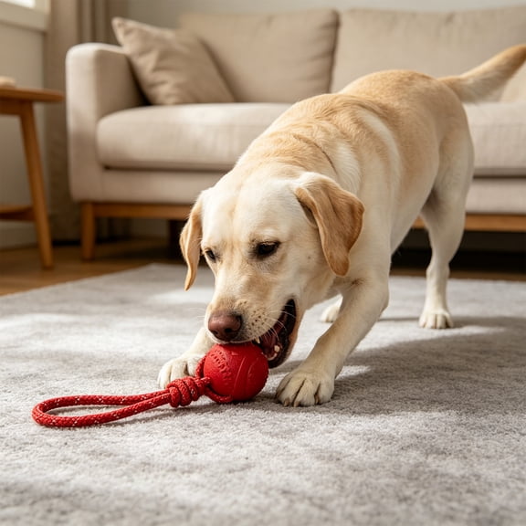 Dog Training Ball On A Rope, Interactive Rubber Dog Rope Toys Ball with Handle for Tug Of War Training Rewards Red