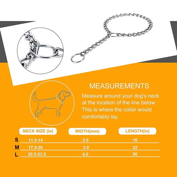 Dog Training Chain Slider Collar, Stainless Steel Slip Choke Collar for Behavioral Correction, 2mm Thickness and 16in Length, Durable Chrome