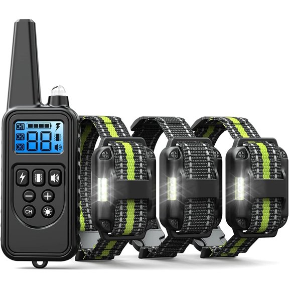 Dog Training Collar 3 Pack with Remote, 2600FT Waterproof Rechargeable E-Collar with 4 Modes: Beep, Vibration, Static & LED Light for Small Medium Large Dogs, 2 Green+Black