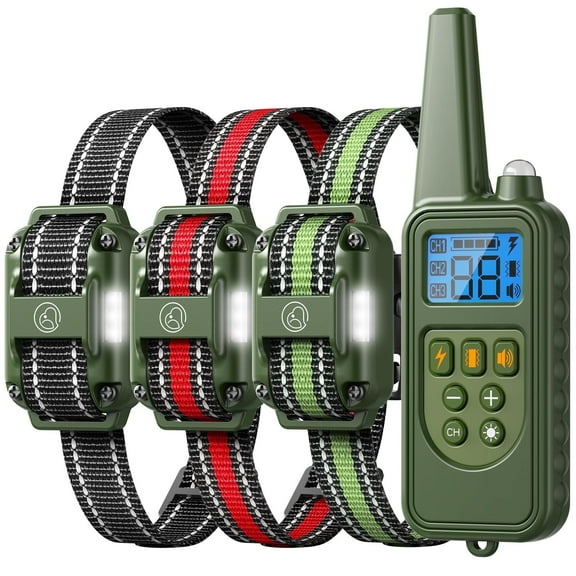 Dog Training Collar with Remote, 2600FT Range, 4 Training Modes Beep, Shake, Safe Shock, LED Light, Rechargeable IPX7 Waterproof for All Breeds Sizes, with Three Receiver Collars for 3 Dogs